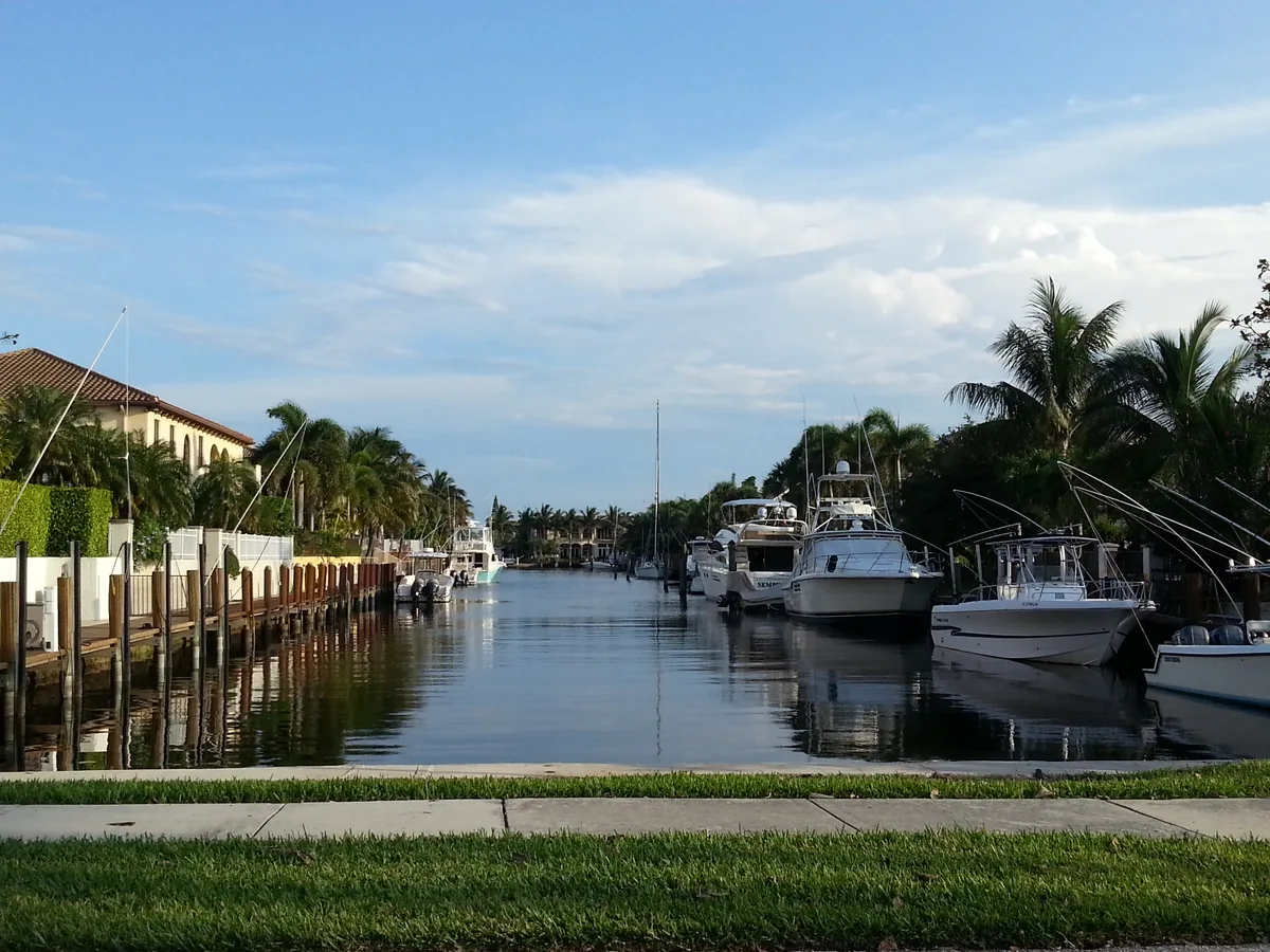 Residential street in Lighthouse Point, Florida